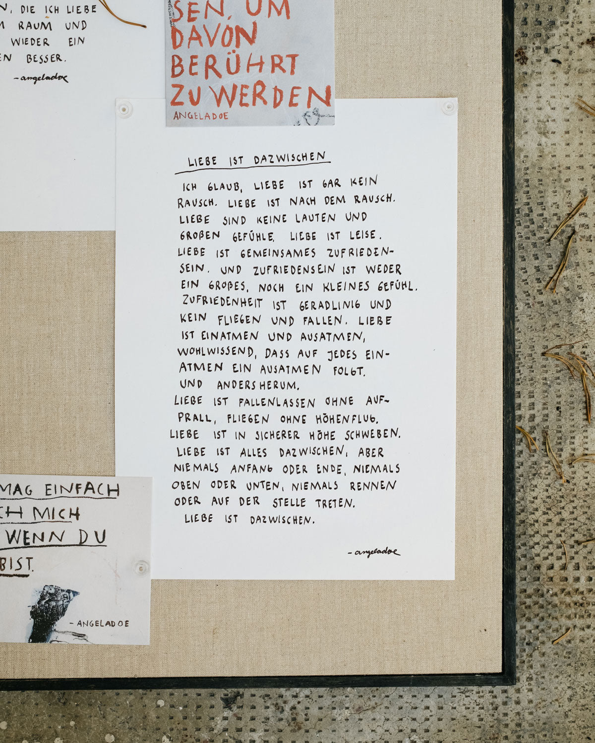 "Liebe ist dazwischen." – Angela Doe